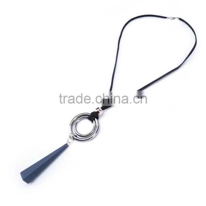 silver double hoops geometric rubber pendant necklace suede velvet leather necklace geometric long sweater necklace