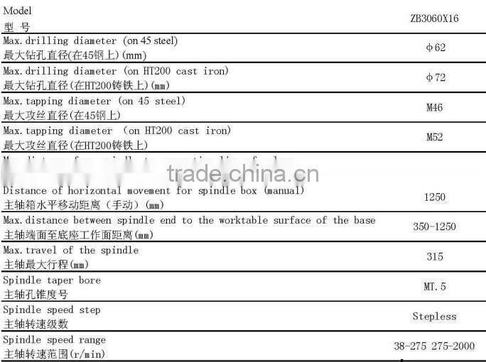 Radial arm Drilling Machine with dia. 62mm, frequency conversion, hydraulic drilling machine