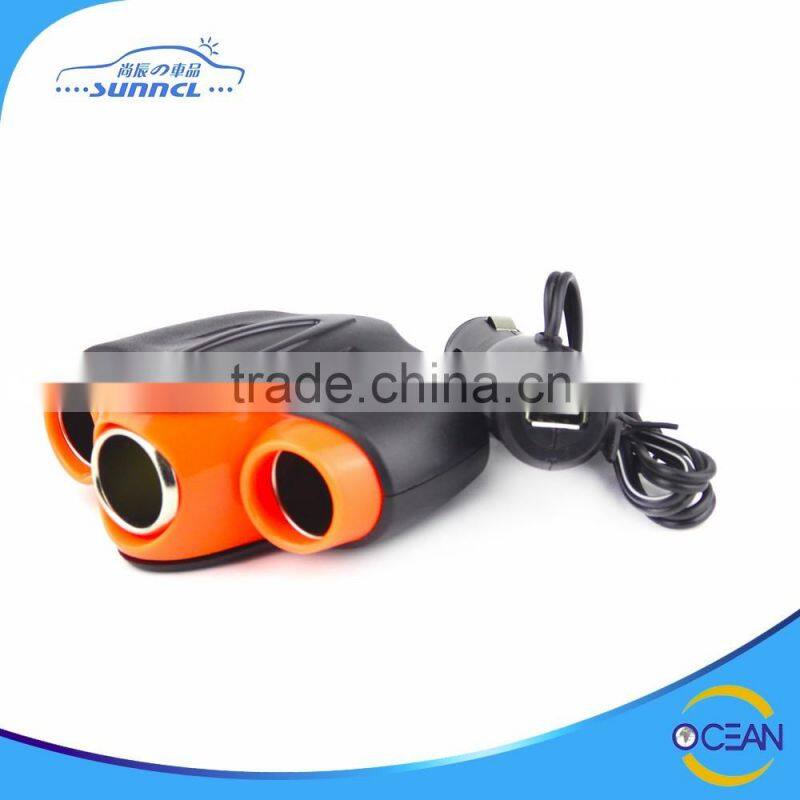 12V 24V Output 5V 1000mA Car Cigarette Lighter Socket Adapter with 3 Holes 2 USB