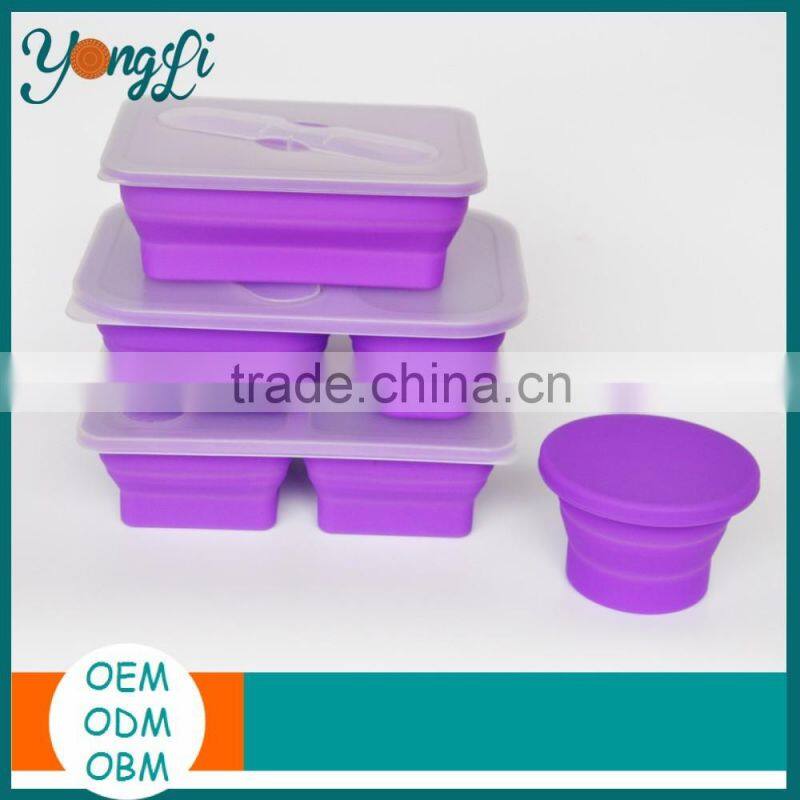 Wholesale Silicone Folding Container with Dividers Children BPA Free 3 Compartment Collapsible Lunch Box