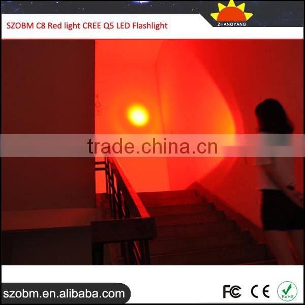 2016 Latest SZOBM C8 Red Light Q5 LED Flashlight, Red Light Aluminum Alloy C8 Tactical LED Flashlight Torch