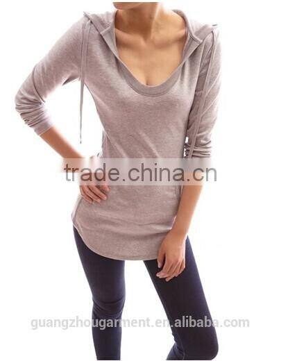 cotton hoodie ribbed sides pocket curve hem tunic casual top Adult age plain crop tops,long sleeve top,online clothing store