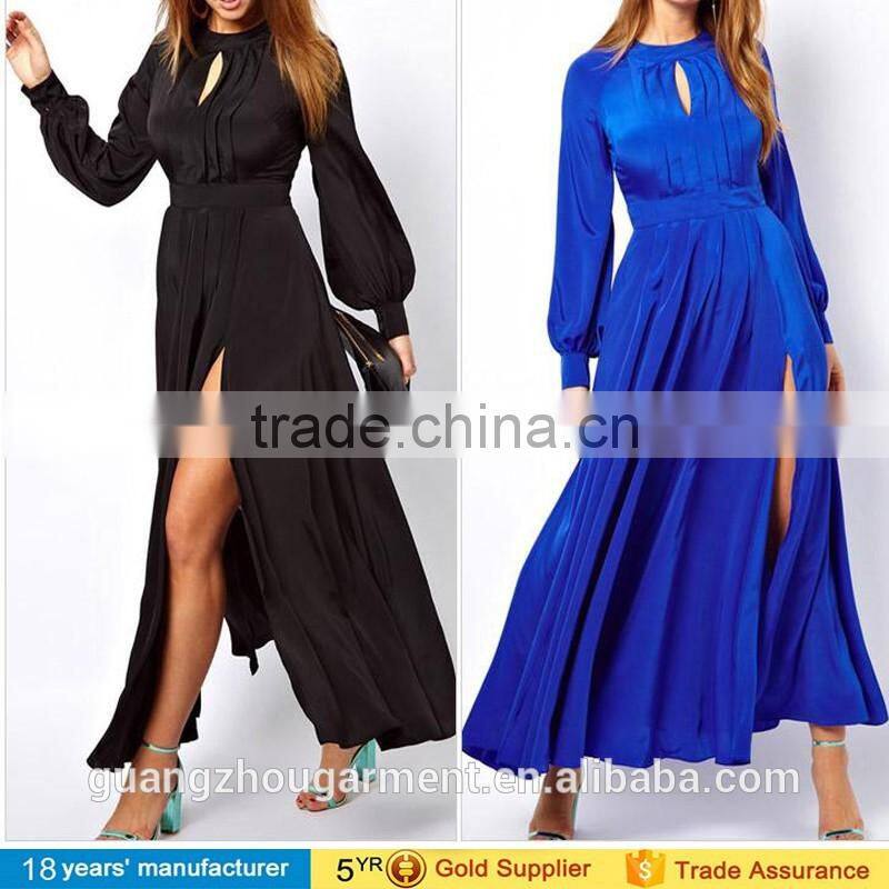 Vintage retro long sleeve side slit ladies fashion plus size evening maxi dresses with picture