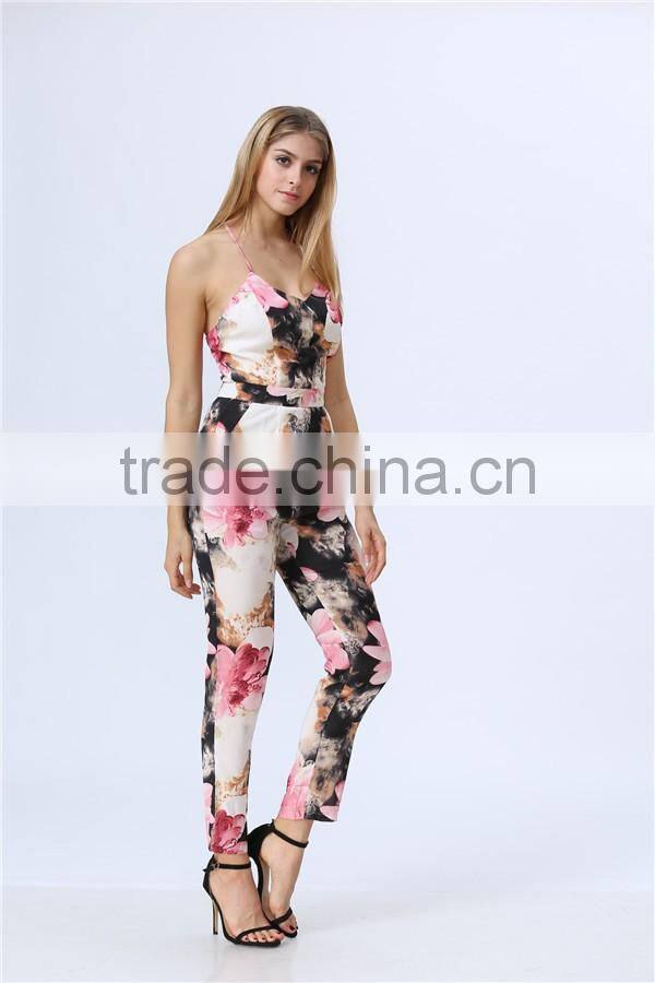 New Arrived Fashion Sleeveless Floral Print Women Jumpsuits