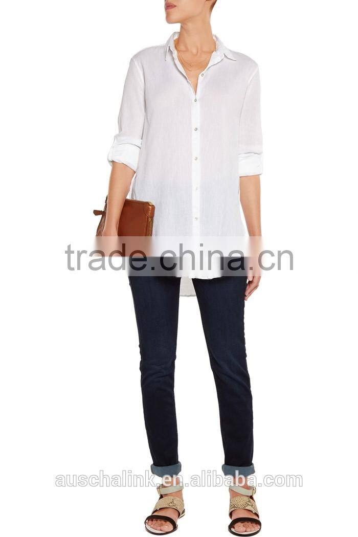 outdoor Autumn women white cotton shirt customized