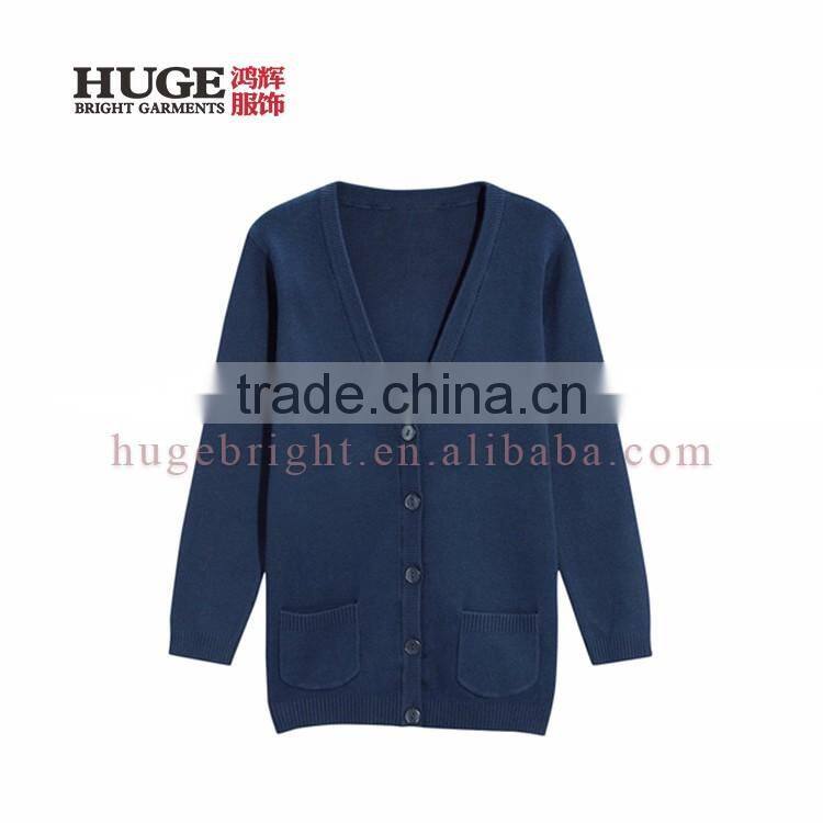 V Neck Long Sleeve 100% Cotton Sweaters For Girls