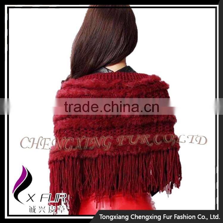 CX-B-119F Luxury Quality Rabbit Fur Big Hand Made Crochet Shawl