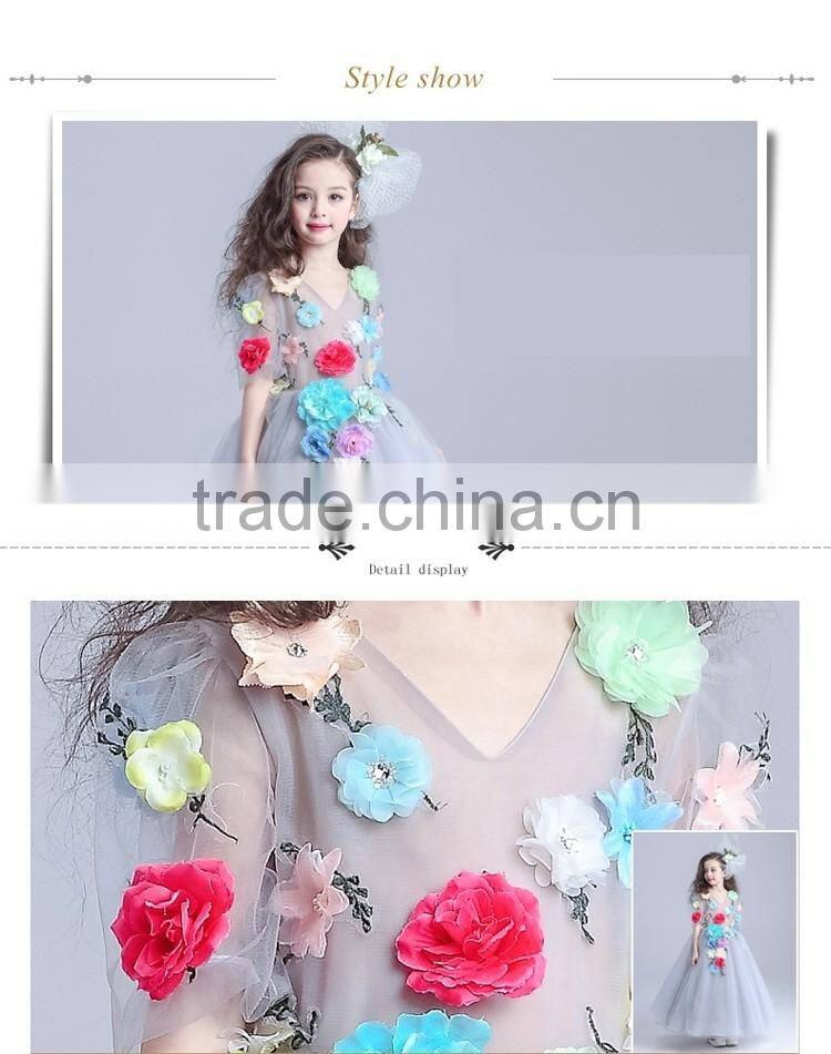 2017 fancy sheer embroidery gauze short sleeve long frocks cotton lining dress