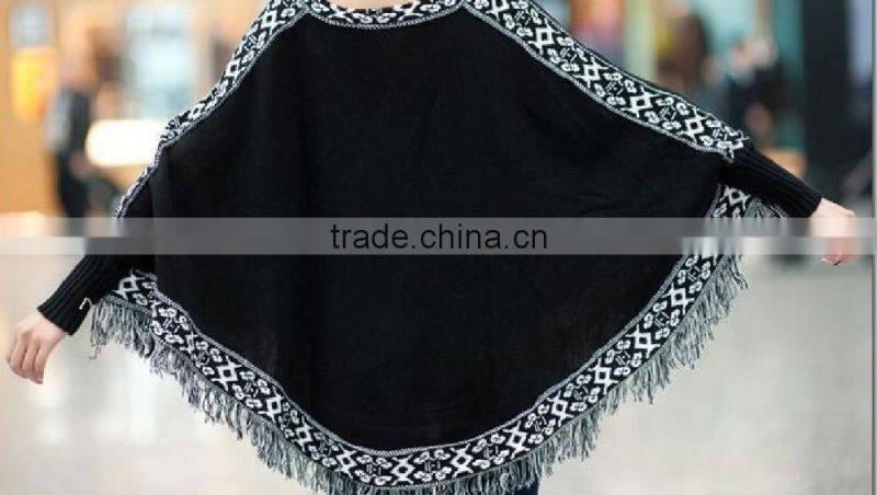 top selling women ladies winter ethnic wool batwing sleeve poncho coats