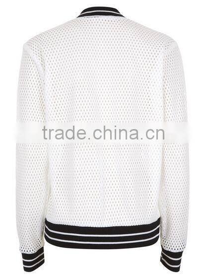 2016 ladies custom cheap black polyester mesh fabric plain varsity jacket wholesale