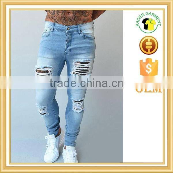 Fashion Light blue distressed jeans 2017 best quality skinny jeans wholesale China