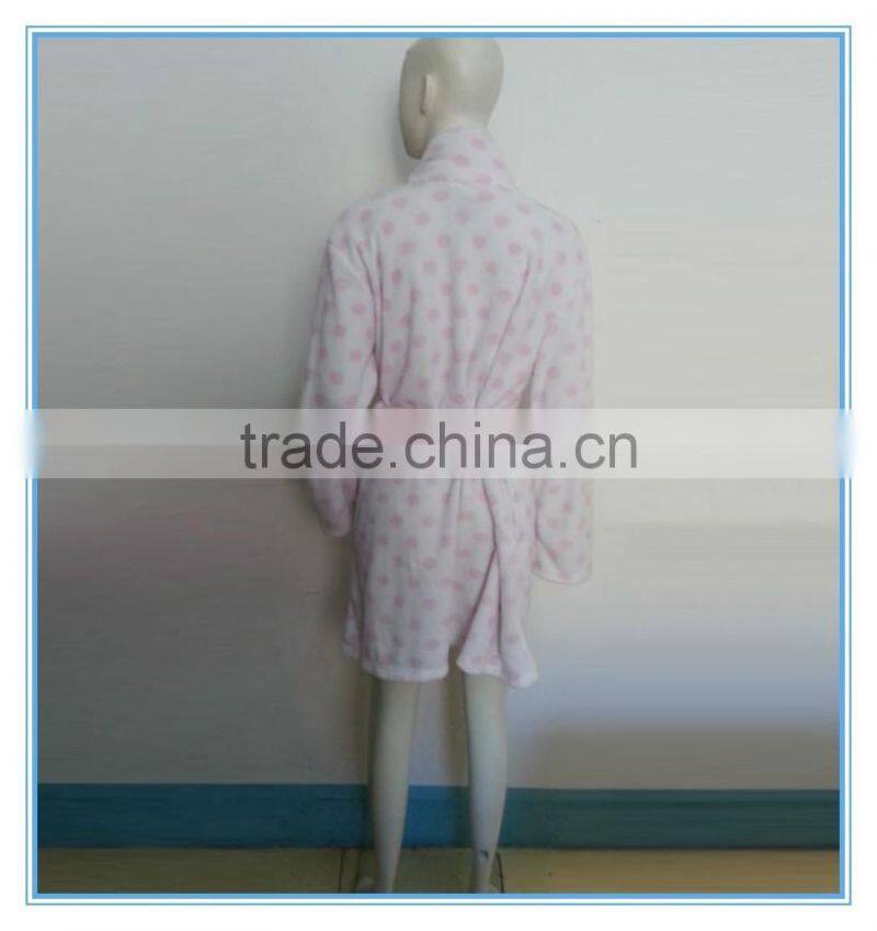 Flannel bath robes soft coral fleece terry dot printing bathrobes, fluffy bathrobe, lady's gown dresses polyester pajamas