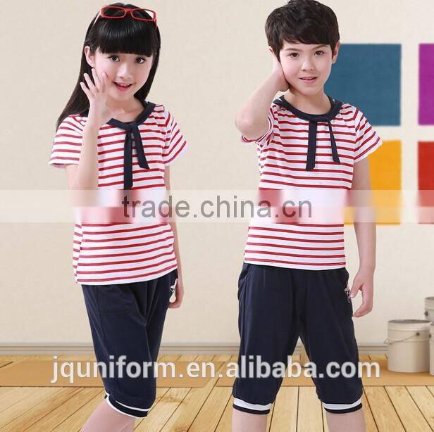 Custom cotton and polyester blend simple pattern OEM design strip kids sport school uniforms wholesale