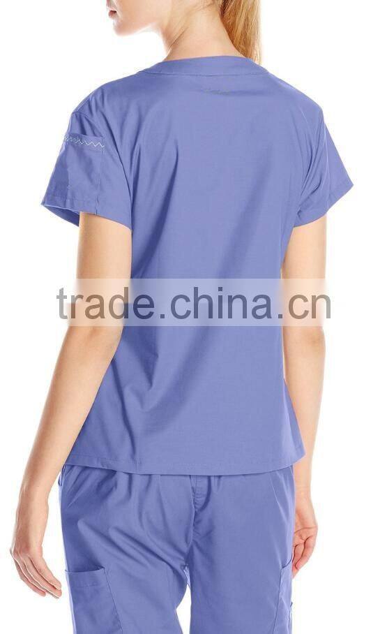 women's V-neck scrub top with closure hospital uniform