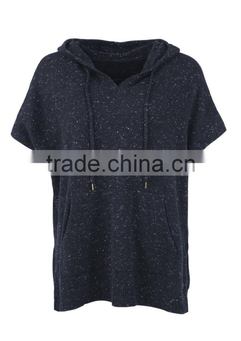 Women's short sleeve speckled cotton/spandex pullover hoodies