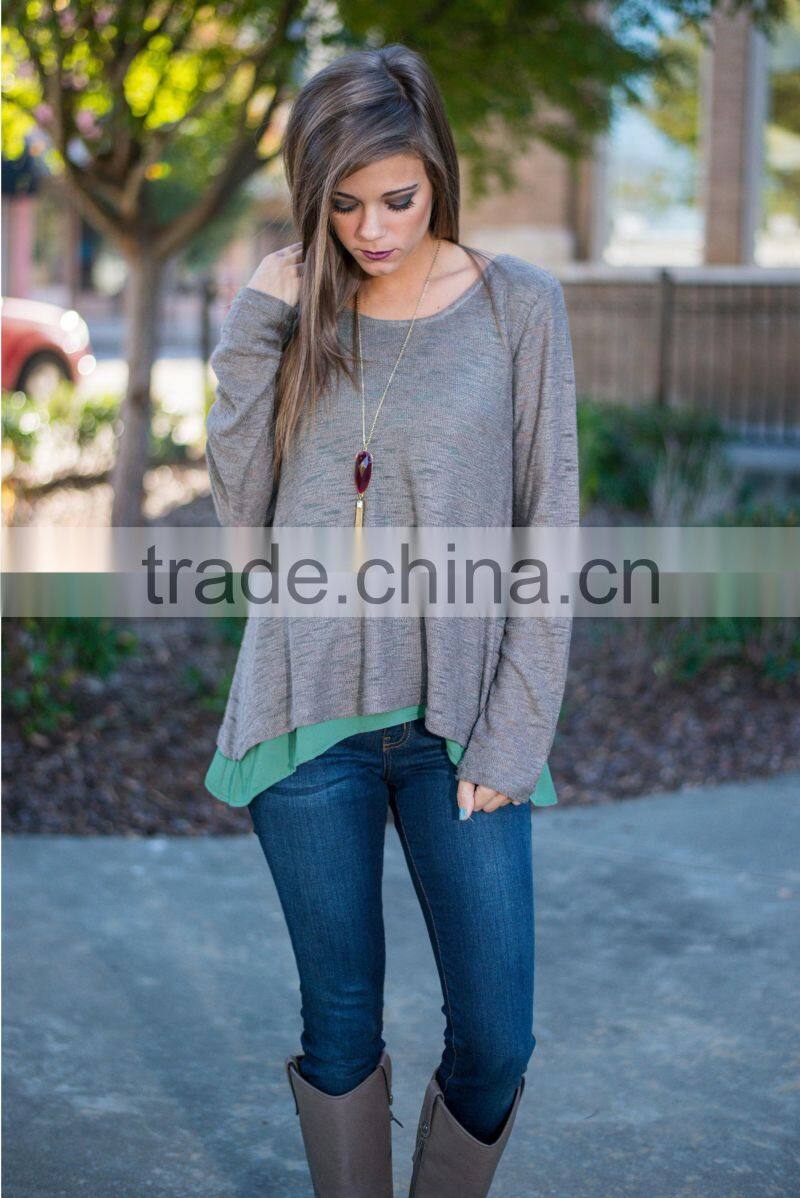 Fashion women long sleeve solid tops blouses for wholesale 2017