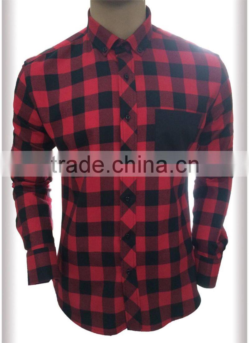 latest design Twill checked with contrast pocket casual men's shirt