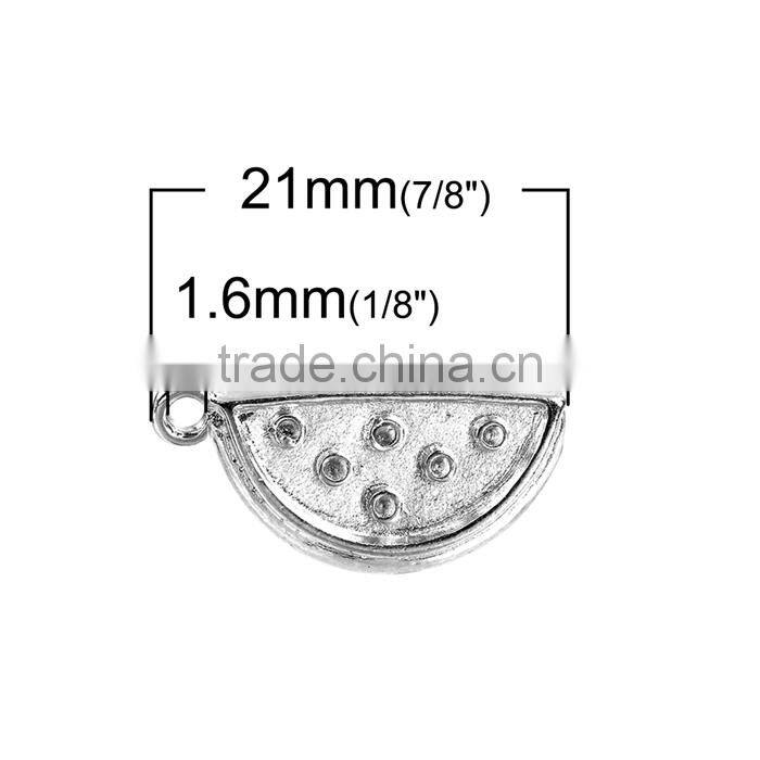 Zinc Based Alloy 3D Charms Watermelon Fruit Silver Tone