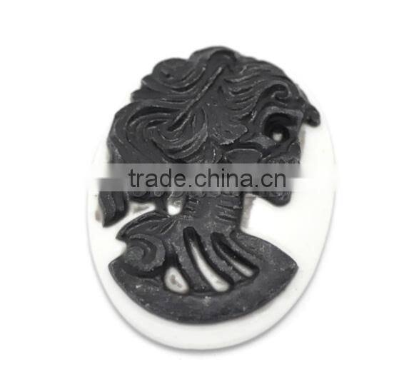 Black Resin Halloween Skull Pattern Oval Cameo 25x18mm(1"x3/4"), sold per packet of 50