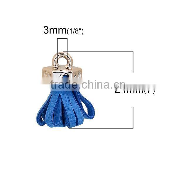 Velvet Tassel Pendants Light Golden Blue About 24mm x 11mm