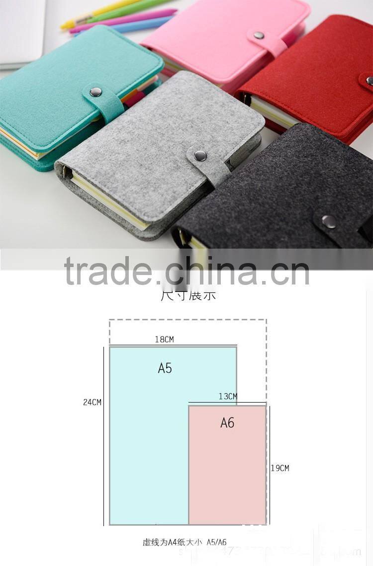 Novel logo custom A5 A6 spiral binding dairy notebook felt cover with pen