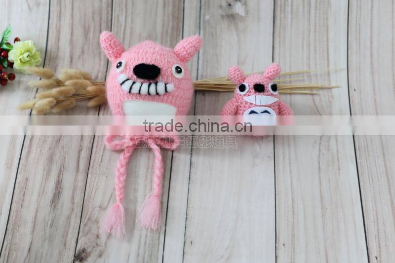 Knit Dragon Cat Bonnet and Toys Baby Boy Outfit Crochet Animal Dolls Knit Toys PhotographY Props
