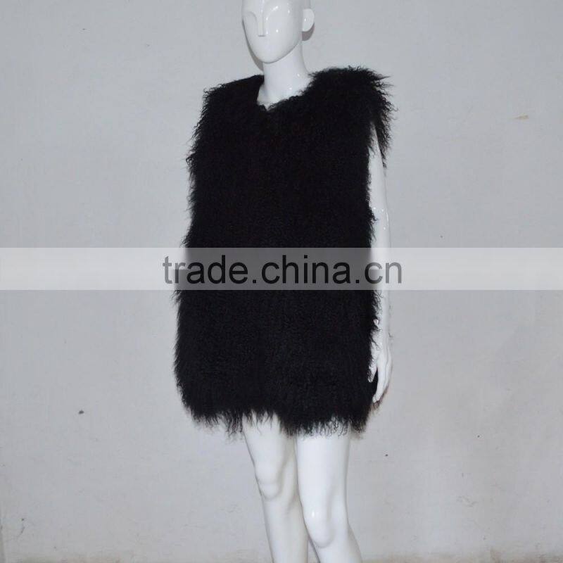 SJ036-01 2017 New fashion Hipe Length Real fur vest for girl or women