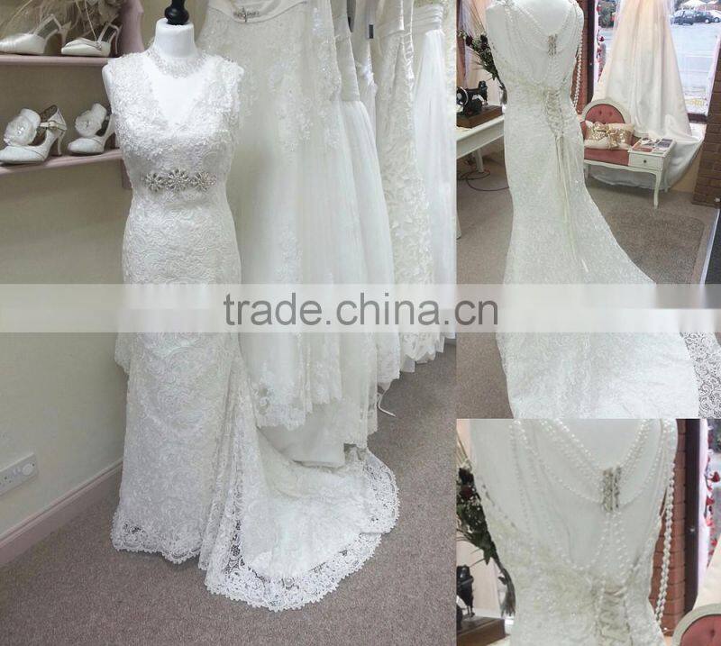 A-Line Strapless Long Trailing With Beaded Sash wedding dress AS01202