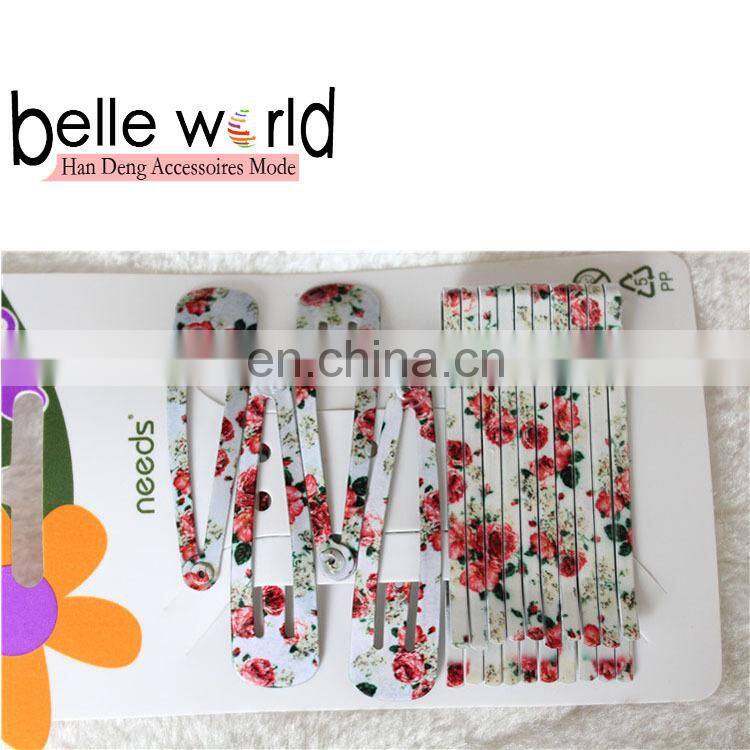 Hot Sell Fashion Flower Print Matel Hair Snap Clips and Bobby Pins