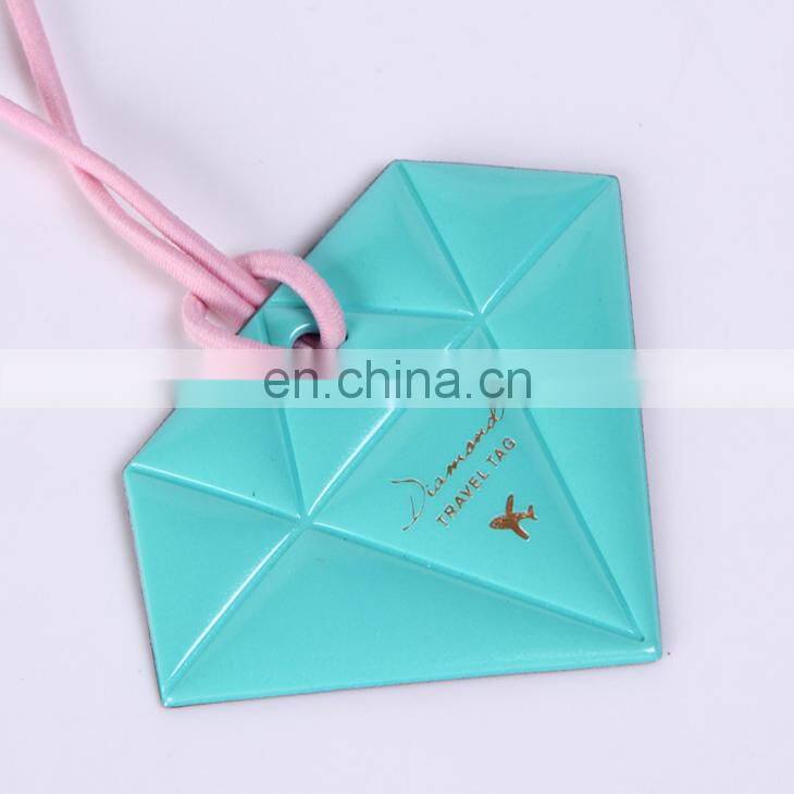 Wholesale Promotion Airline Souvenir Gold Stamped Custom Diamond Shape Pvc Luggage Tag With Elastic String
