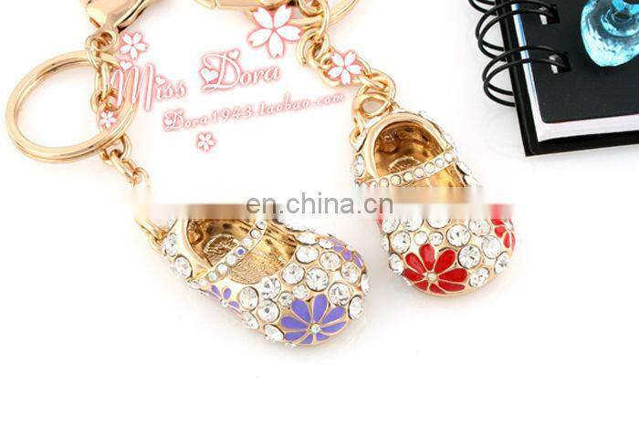3D diamonds embroidered shoes keychain with gold hook CD-KD050