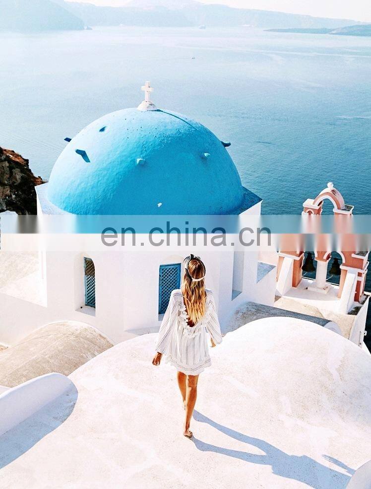 New Cotton Tassel Beach Cover up Tunics for Beach 2019 Women Swimsuit Cover up Swimwear Striped Pareo Beach Dress Beachwear