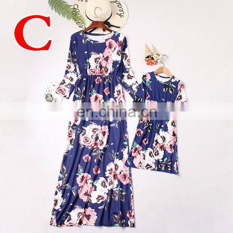 2019 New fashion floral print casual mother and daughter matching dress