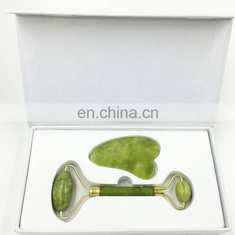 Factory wholesale jade face roller guasha tool massage roller set for face with box