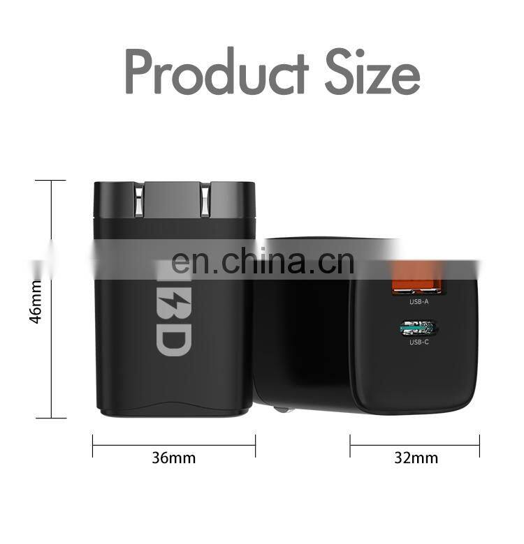 2021 New Trend 2 Charging Port USB A + USB C PD20W Wall Charger QC3.0 USB Charger Adapter for phone 12