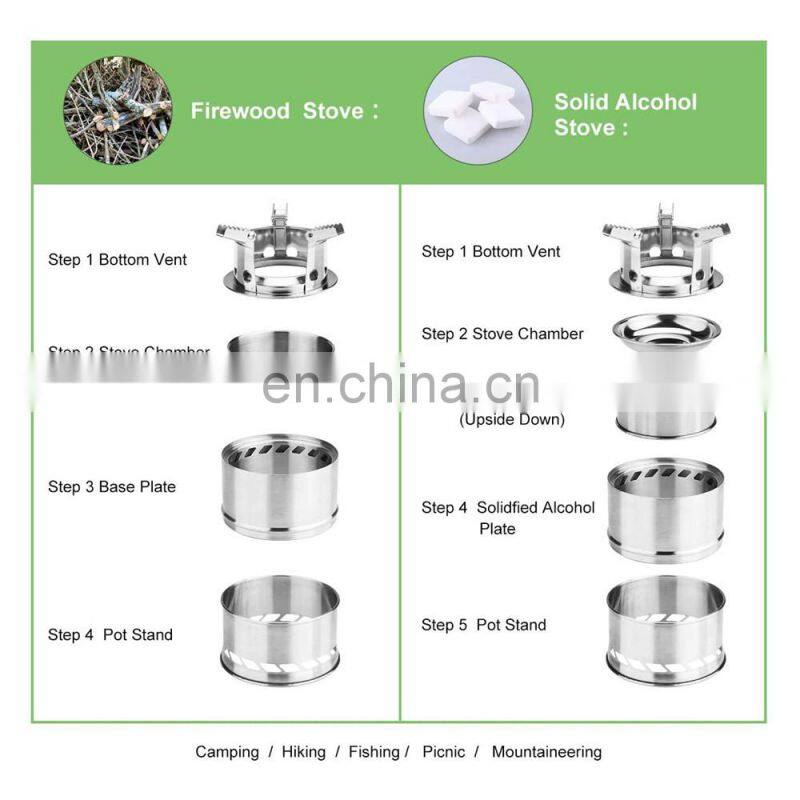 Portable Wooden Stove Wood Carburettor Folding and Windproof Stainless Steel for Camping, BBQ, Picnic, Outdoor Backpacking