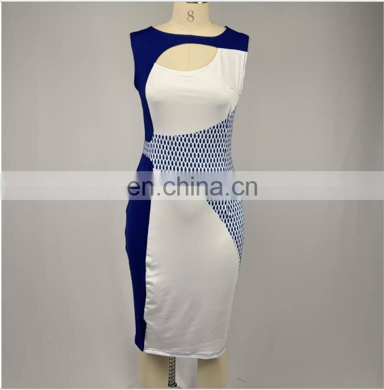 Wholesale custom brand female slim fit pencil round neck sleeveless party formal ladies office dress S-5XL