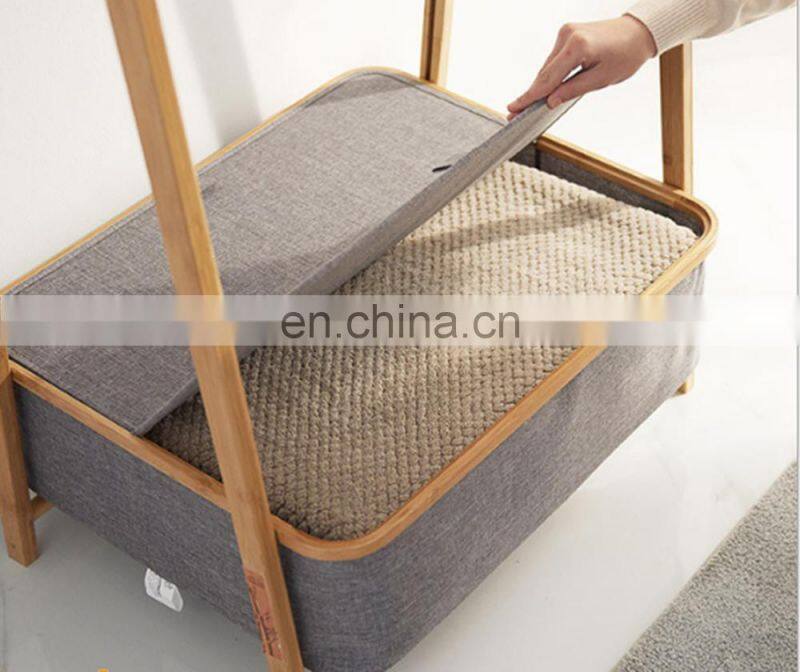 Eco-friendly Bamboo storage stand rack Hat Coat Hanger Rack with cloth Storage box