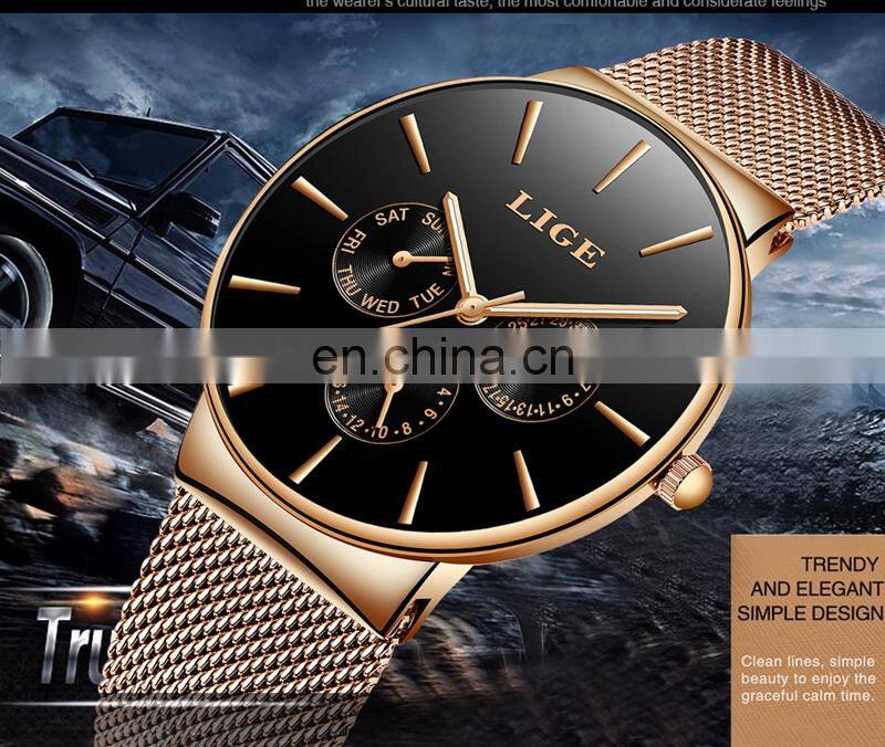 Top Brand LIGE Watches Men Super Slim Mesh Stainless Steel Luxury Casual Quartz Clock Ladies Wristwatch Relogio Feminino