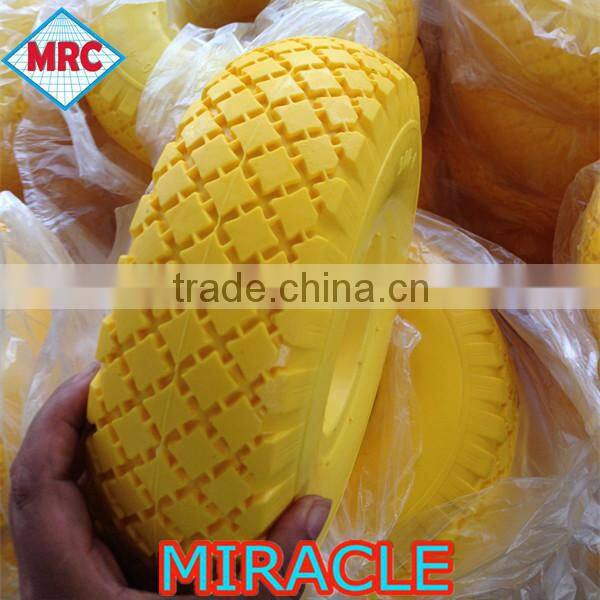 Heavy duty small solid flat free wheelbarrow wheel PU foam wagon wheel 260x85 3.00-4