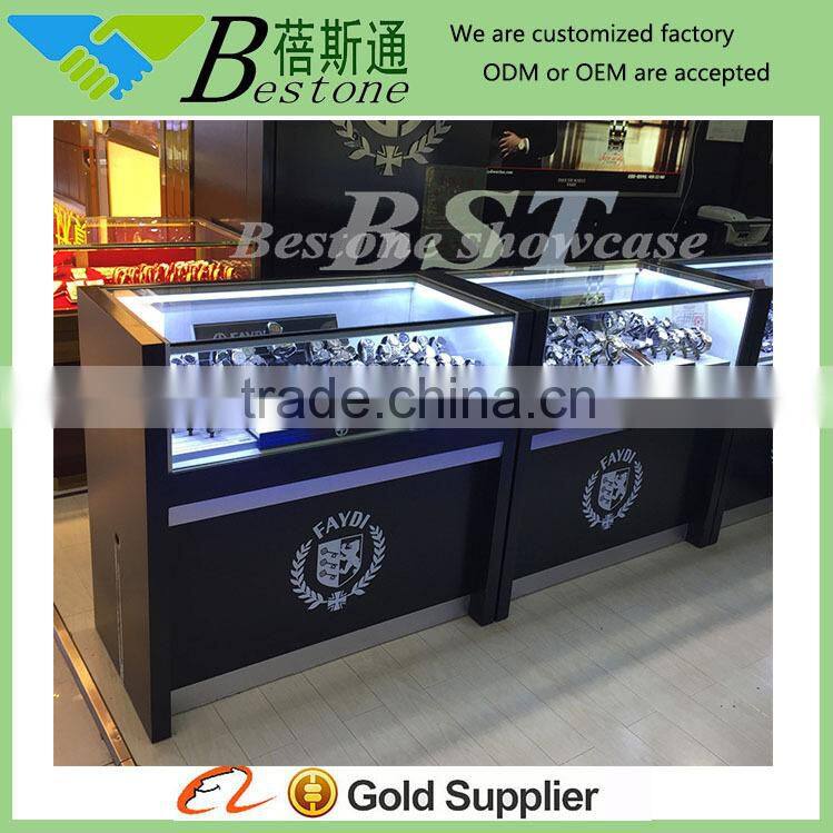 modern customized wood glass wrist watch showcase for shop decoration