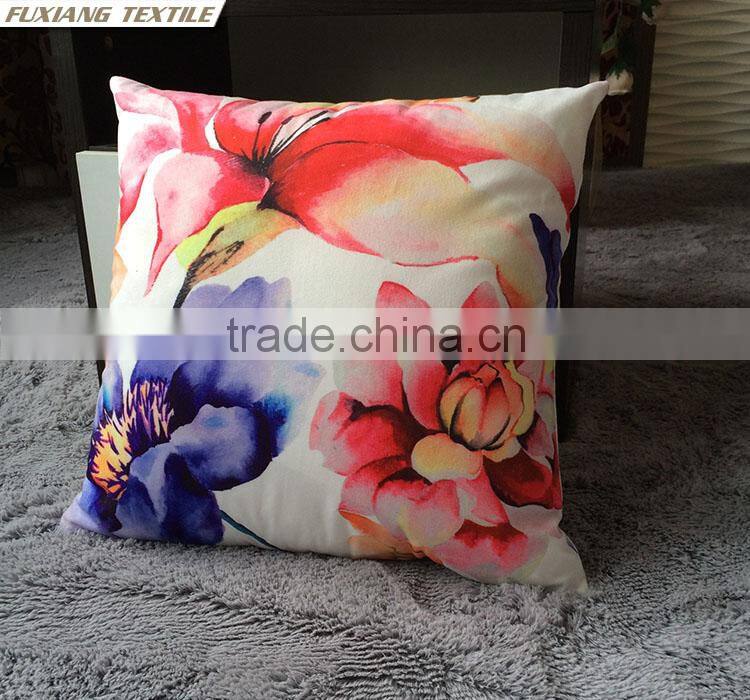 Chinese Watercolour Felt Flowers Printed 100% Cotton Large Cushion Cover