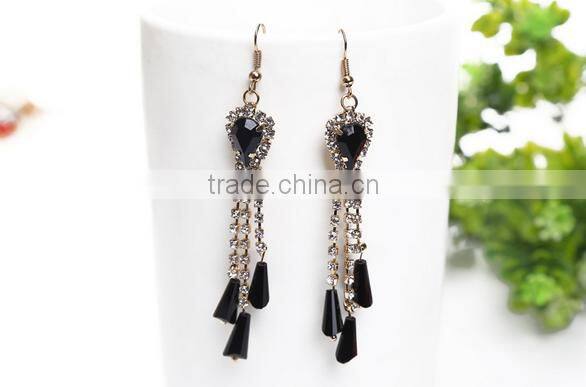Latest model fashion rhinestone long tassel earrings