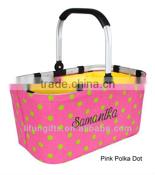 2016 14oz. vinyl coated fabric collapsible market basket with Printed canvas outside