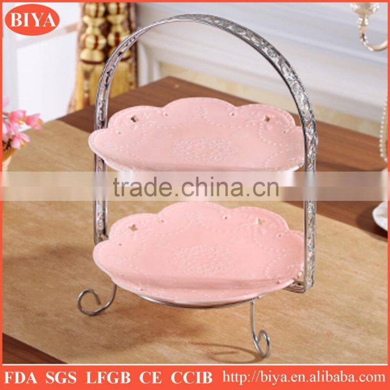 stoneware fashion 2 tier cake plate, metal cake stand,wedding cake stand