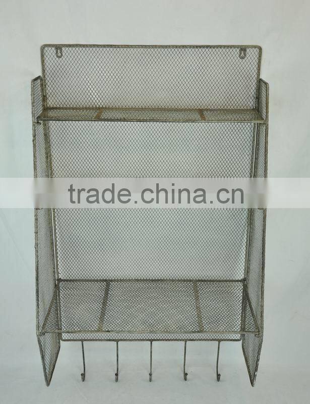 14A362MK metal mesh wall shelf with hooks
