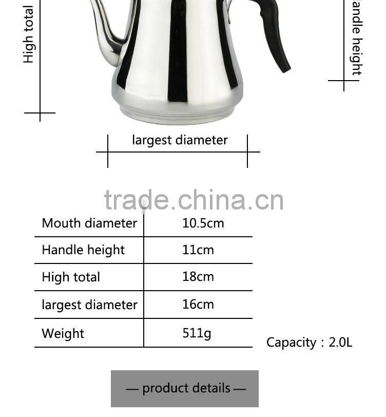 2L polished finish comfortable pouring stainless steel water kettle with filter screen and riveted PP handle