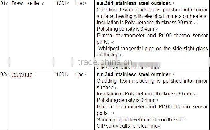 100L home beer brewing equipment
