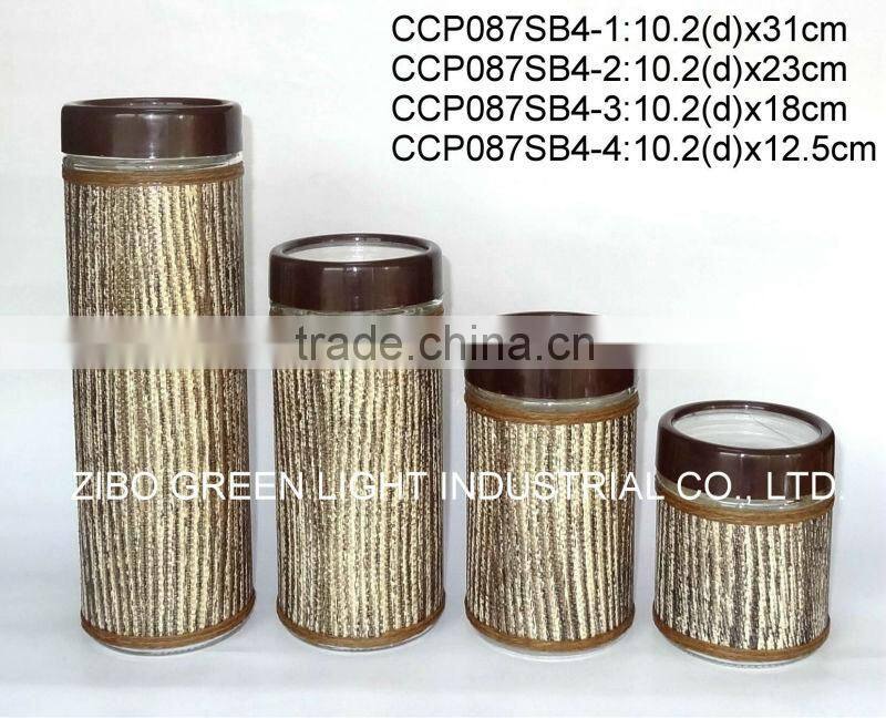 Glass jar with weaved coating and plastic lid (CP066SB)