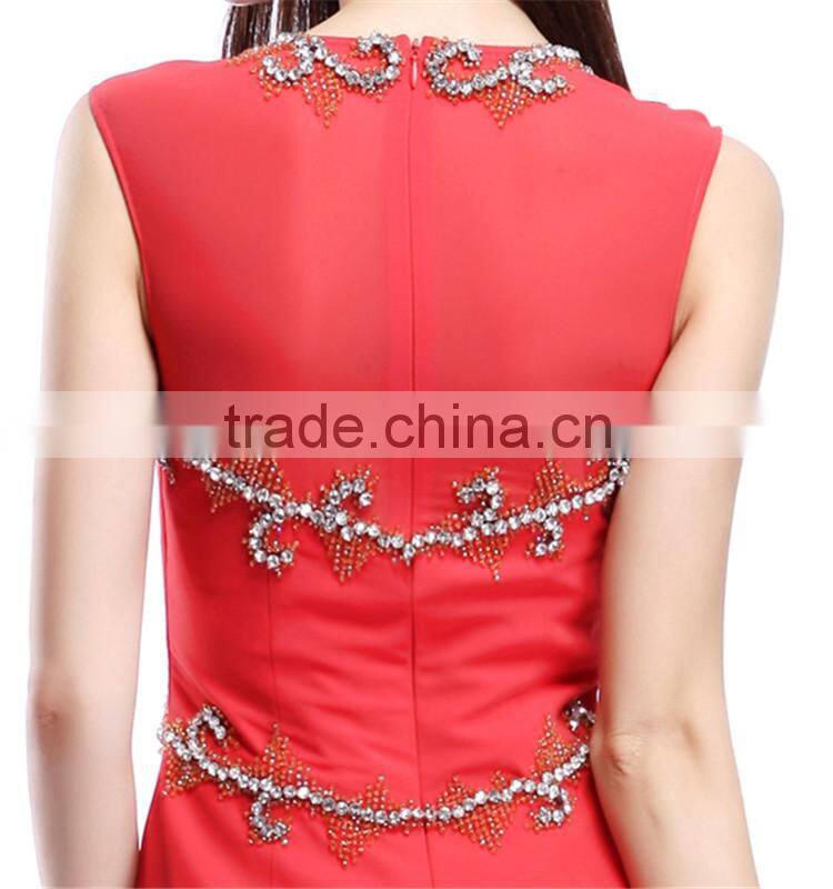 Jewel Illusion Neck Mermaid Chiffon Western Paris Ladies Evening Dress